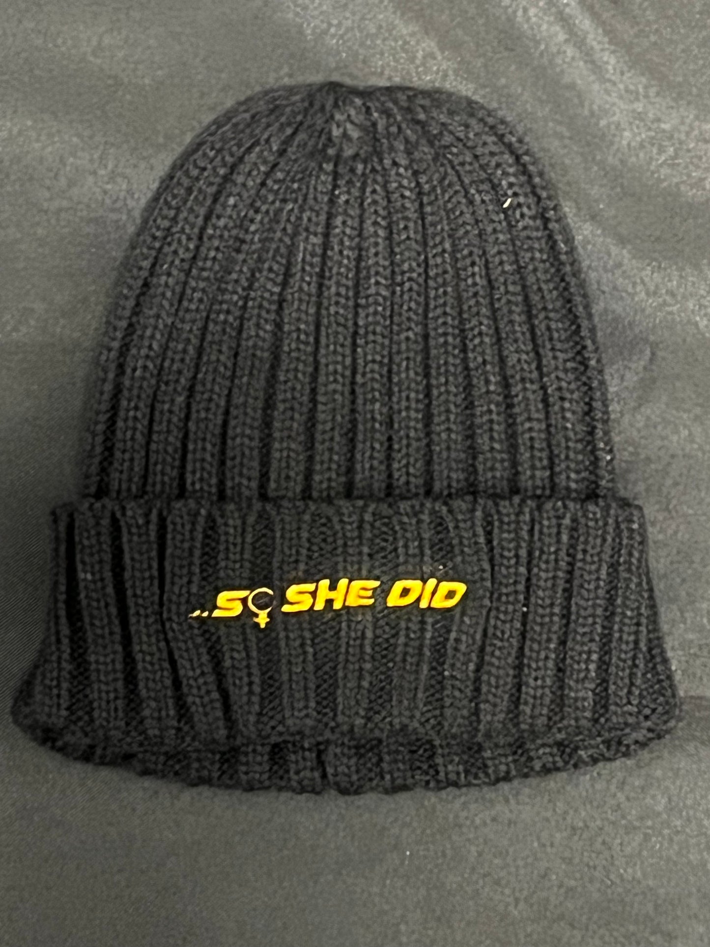 Black & Gold Knitted "...So She Did" Beanie