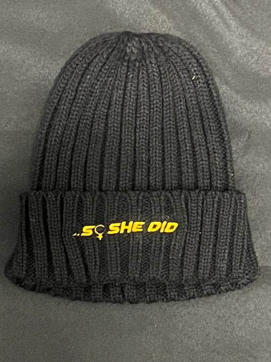 Black & Gold Knitted "...So She Did" Beanie
